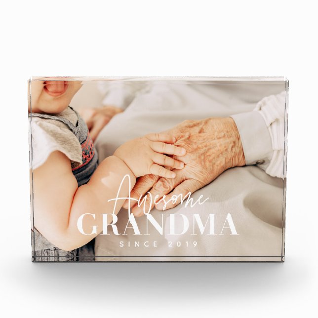 Awesome Grandma Since 20XX Simple Elegant Photo Block (Front)