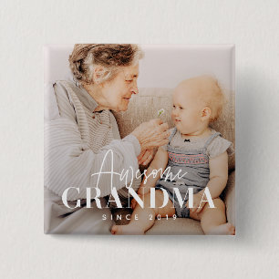 Awesome Grandma Since 20XX Simple Elegant Photo Button