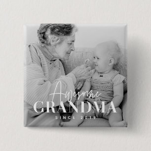 Awesome Grandma Since 20XX Simple Elegant Photo Button