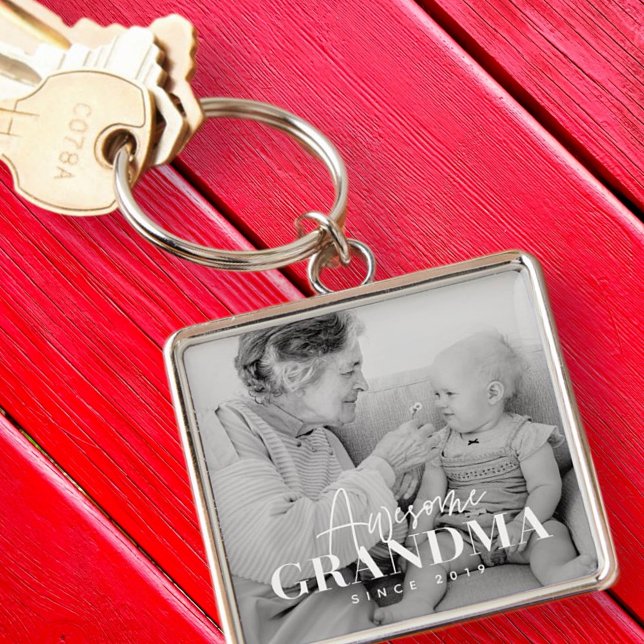 Awesome Grandma Since 20XX Simple Elegant Photo Keychain (Creator Uploaded)