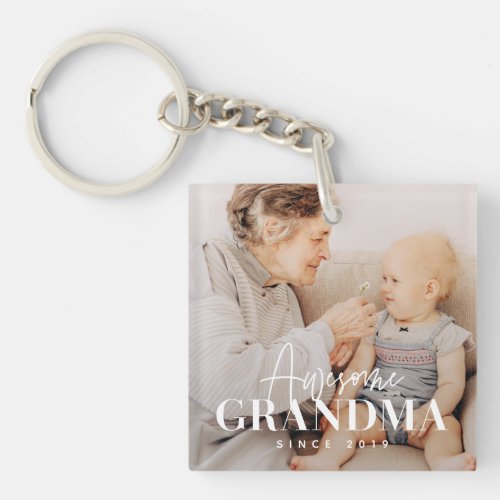 Awesome Grandma Since 20XX Simple Elegant Photo Keychain