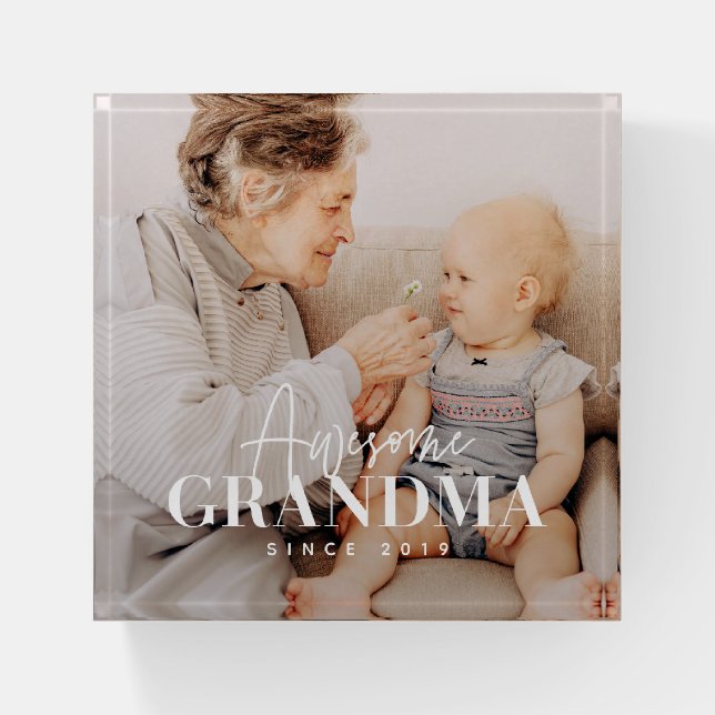 Awesome Grandma Since 20XX Simple Elegant Photo Paperweight (Front)