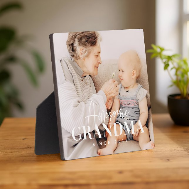 Awesome Grandma Since 20XX Simple Elegant Photo Plaque (Creator Uploaded)