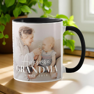 Awesome Grandma Since 20XX Simple Elegant Photo Two-Tone Coffee Mug