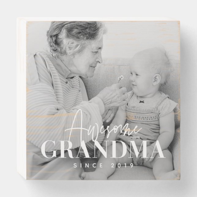 Awesome Grandma Since 20XX Simple Elegant Photo Wooden Box Sign (Front Horizontal)