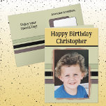 Awesome Grandson add photo green birthday Card<br><div class="desc">For an awesome Grandson birthday greeting card.
This card is sure to put a smile on his face and make him feel special.
just add your personalized message inside and replace the photo with your own.
Color scheme is green,  yellow and brown.</div>