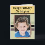 Awesome Grandson add photo green birthday Card<br><div class="desc">For an awesome Grandson birthday greeting card.
This card is sure to put a smile on his face and make him feel special.
just add your personalized message inside and replace the photo with your own.
Color scheme is green,  yellow and brown.</div>