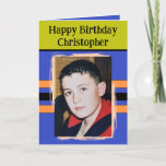 Awesome Grandson add photo purple birthday Card<br><div class="desc">For an awesome Grandson birthday greeting card.
This card is sure to put a smile on his face and make him feel special.
just add your personalized message inside and replace the photo with your own.
Color scheme is green,  purple and orange.</div>