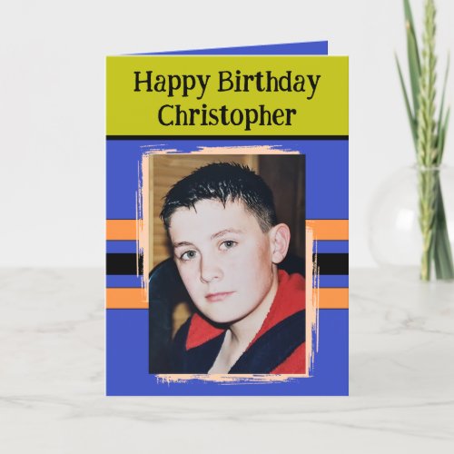 Awesome Grandson add photo purple birthday Card