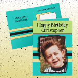 Awesome Grandson add photo turquoise birthday Card<br><div class="desc">For an awesome Grandson birthday greeting card.
This card is sure to put a smile on his face and make him feel special.
just add your personalized message inside and replace the photo with your own.
Color scheme is yellow,  green and turquoise.</div>