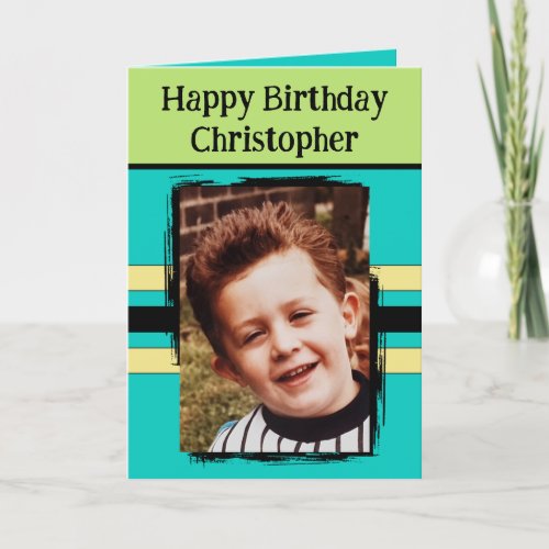 Awesome Grandson add photo turquoise birthday Card