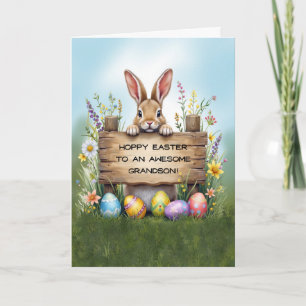 Awesome Grandson Bunny in Grass With Easter Eggs Card