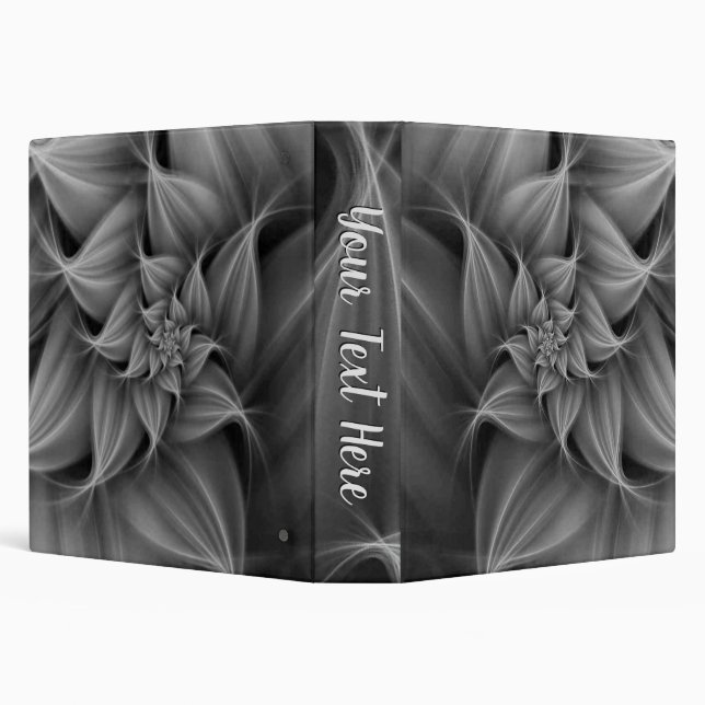 Awesome Gray Flower Fractal Personalized 3 Ring Binder (Background)