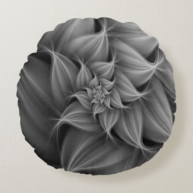 Awesome Gray Flower Fractal  Round Pillow (Front)