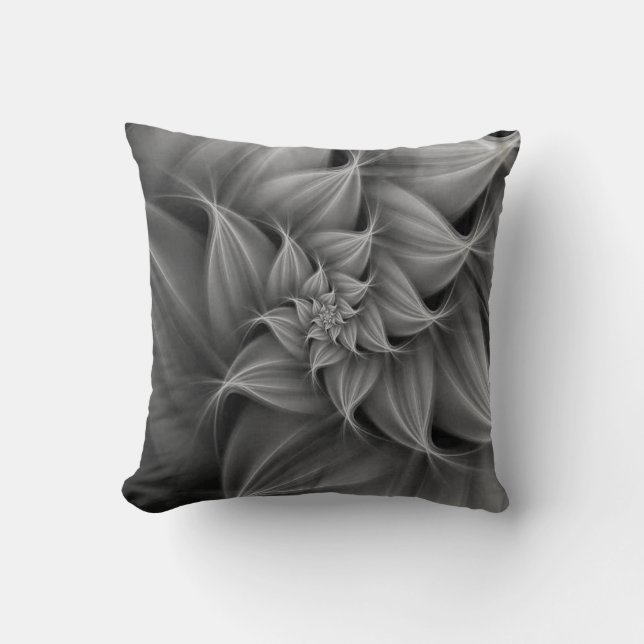 Awesome Gray Flower Fractal  Throw Pillow (Front)