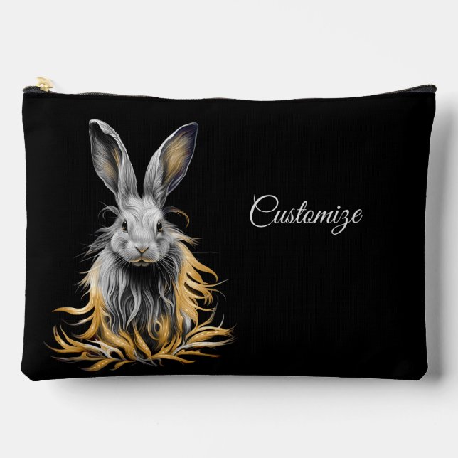 Awesome Gray Rabbit on Fire  Accessory Pouch (Front)