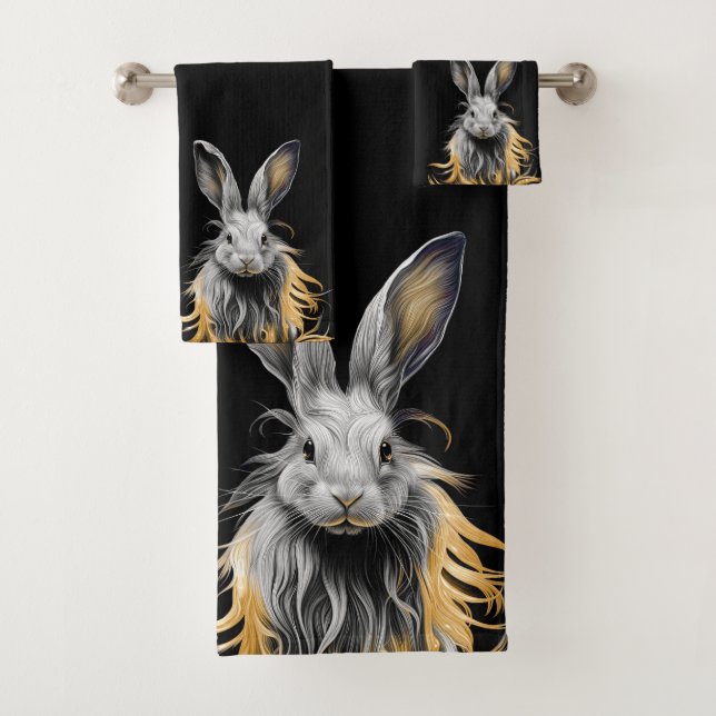 Awesome Gray Rabbit on Fire  Bath Towel Set (Insitu)
