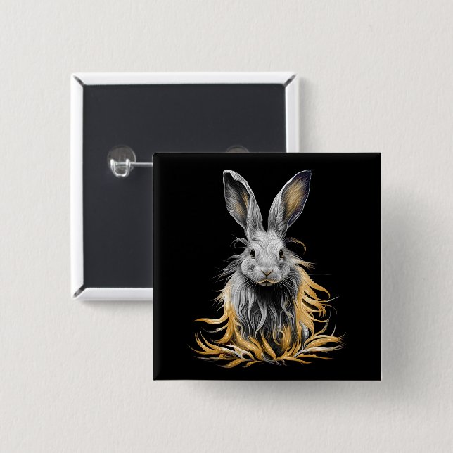 Awesome Gray Rabbit on Fire  Button (Front & Back)