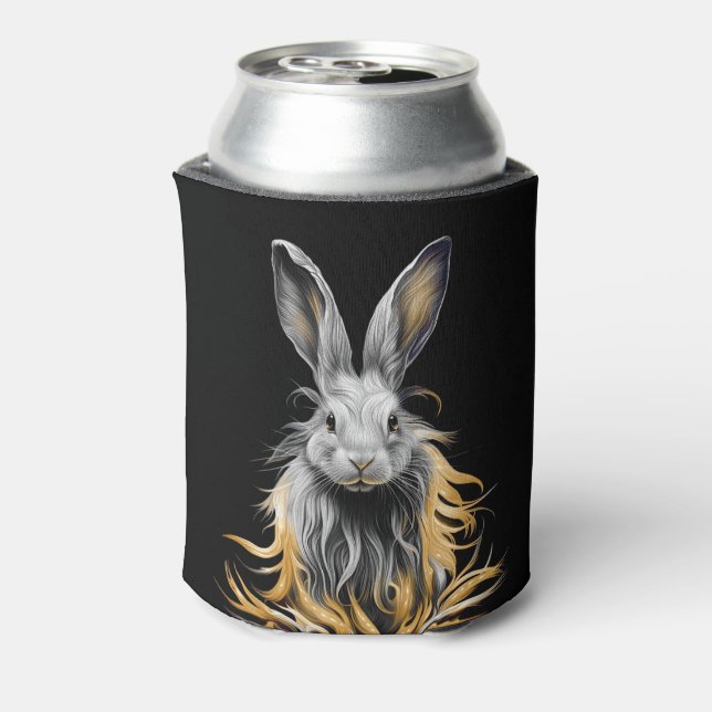 Awesome Gray Rabbit on Fire  Can Cooler (Can Back)