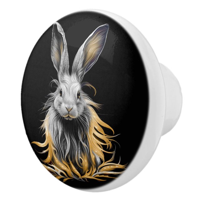 Awesome Gray Rabbit on Fire  Ceramic Knob (Right)