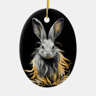 Awesome Gray Rabbit on Fire Ceramic Ornament