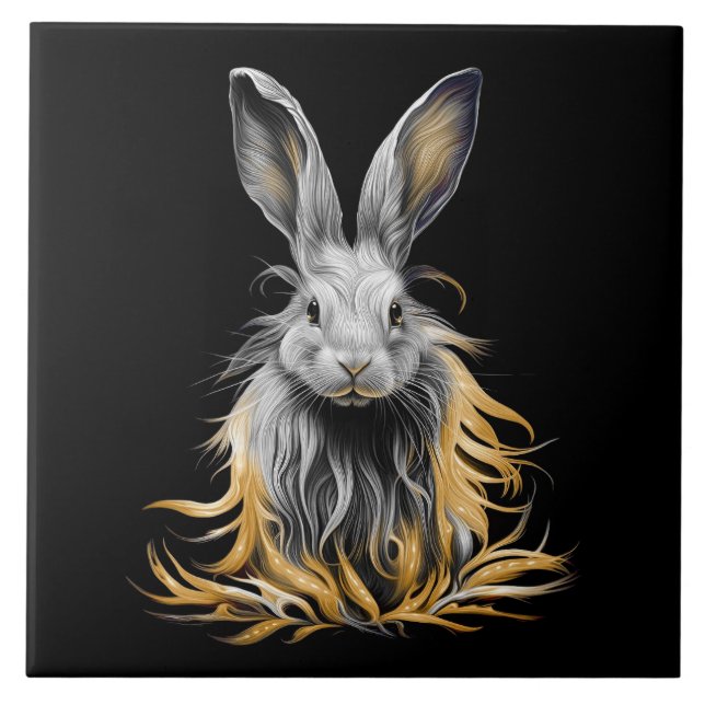 Awesome Gray Rabbit on Fire  Ceramic Tile (Front)