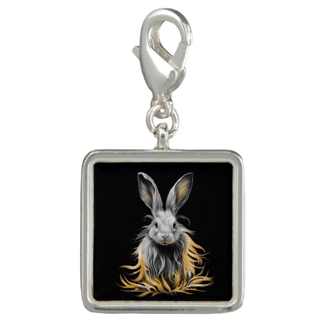 Awesome Gray Rabbit on Fire  Charm (Front)