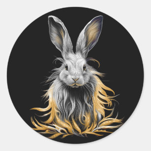 Awesome Gray Rabbit on Fire  Classic Round Sticker