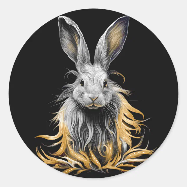 Awesome Gray Rabbit on Fire Classic Round Sticker | Zazzle