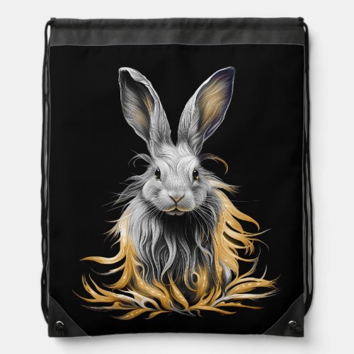 Awesome Gray Rabbit on Fire  Drawstring Bag