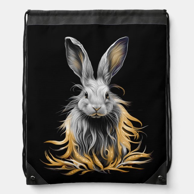 Awesome Gray Rabbit on Fire  Drawstring Bag (Front)