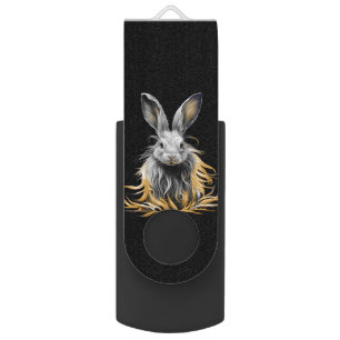 Awesome Gray Rabbit on Fire  Flash Drive