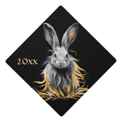 Awesome Gray Rabbit on Fire  Graduation Cap Topper