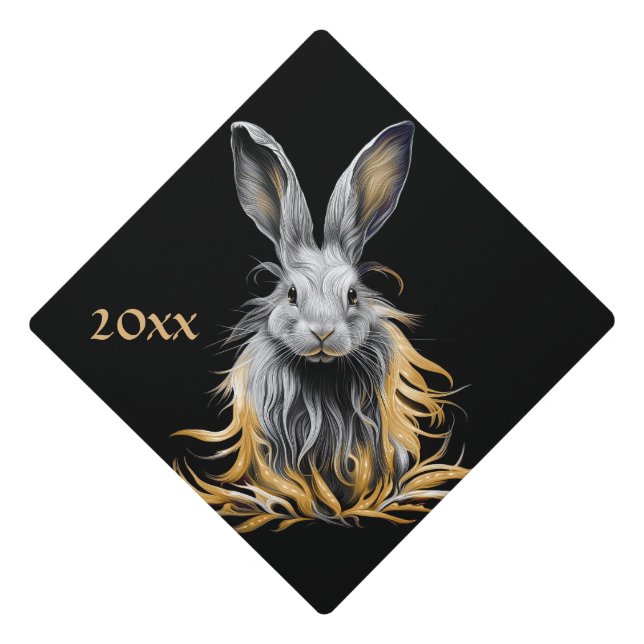 Awesome Gray Rabbit on Fire  Graduation Cap Topper (Front)