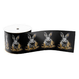 Awesome Gray Rabbit on Fire Grosgrain Ribbon