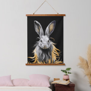 Awesome Gray Rabbit on Fire Hanging Tapestry
