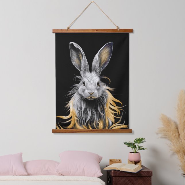 Awesome Gray Rabbit on Fire  Hanging Tapestry (Bedroom)