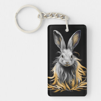 Awesome Gray Rabbit on Fire Keychain