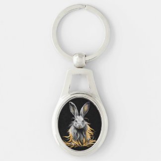Awesome Gray Rabbit on Fire Keychain