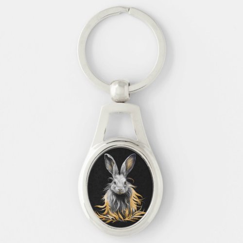 Awesome Gray Rabbit on Fire  Keychain