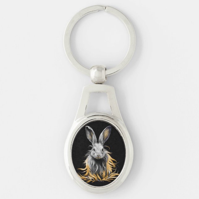 Awesome Gray Rabbit on Fire  Keychain (Front)