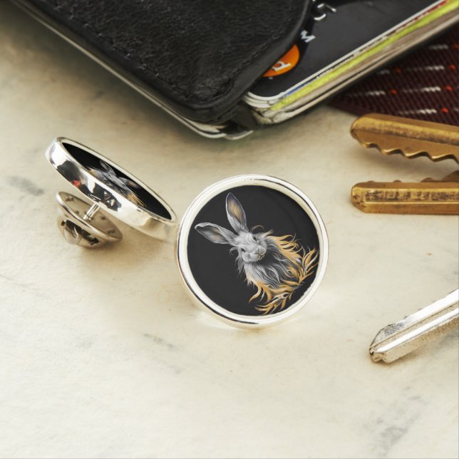 Awesome Gray Rabbit on Fire  Lapel Pin (In Situ)