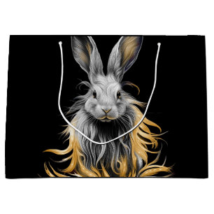 Awesome Gray Rabbit on Fire  Large Gift Bag