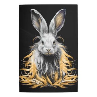 Awesome Gray Rabbit on Fire Metal Print