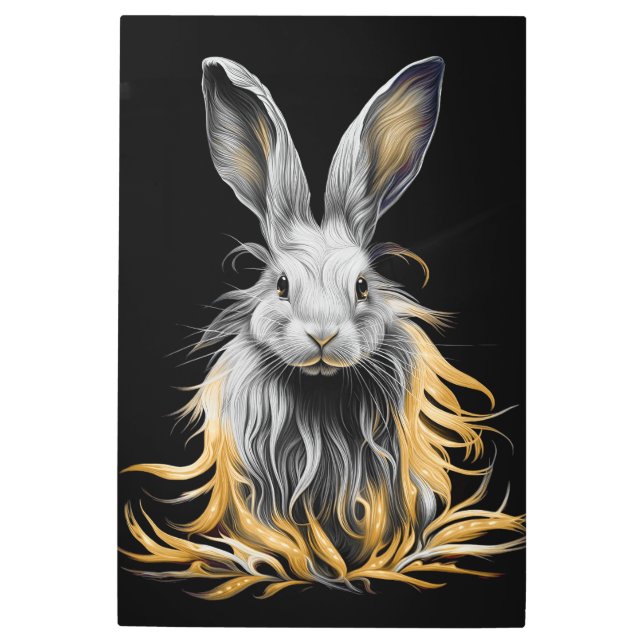 Awesome Gray Rabbit on Fire  Metal Print (Front)