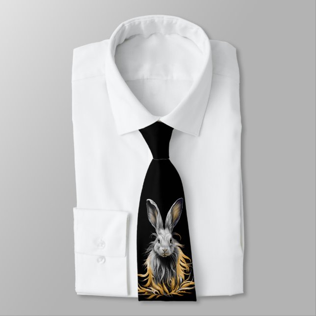 Awesome Gray Rabbit on Fire  Neck Tie (Tied)
