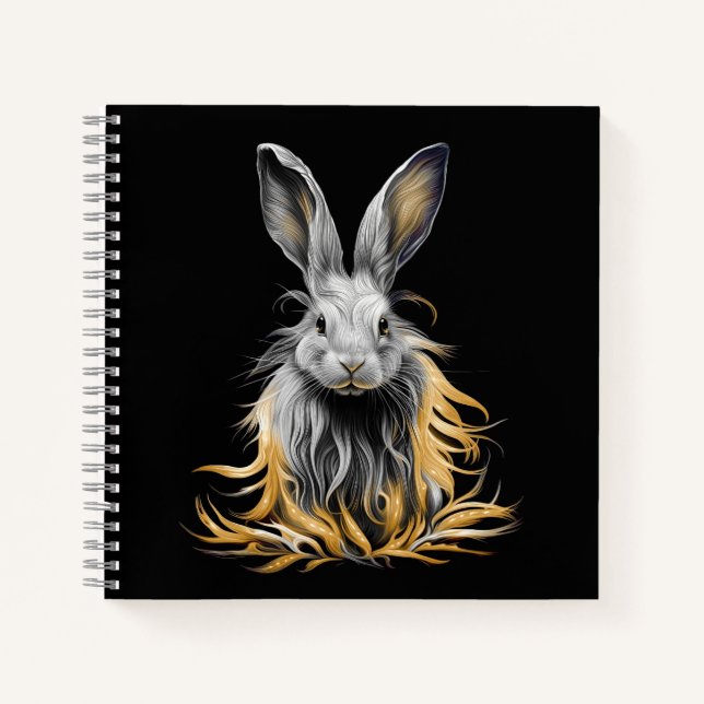 Awesome Gray Rabbit on Fire  Notebook (Front)