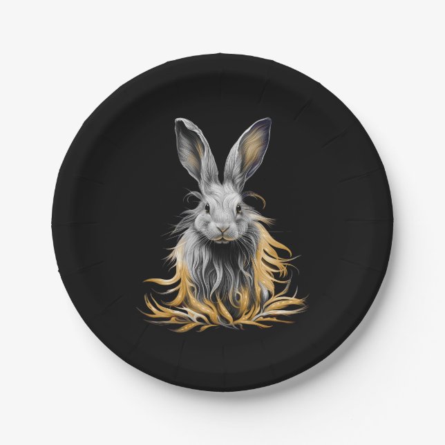 Awesome Gray Rabbit on Fire  Paper Plates (Front)