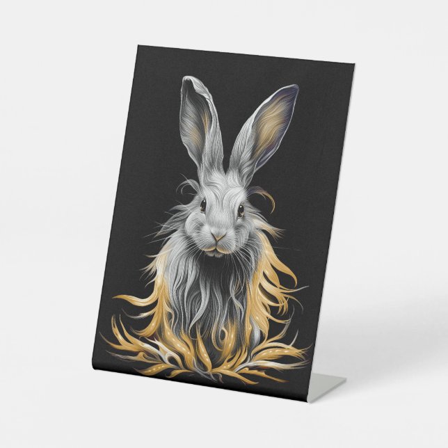 Awesome Gray Rabbit on Fire  Pedestal Sign (Front)
