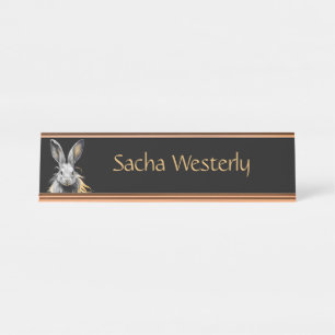 Awesome Gray Rabbit on Fire Personal Desk Name Plate